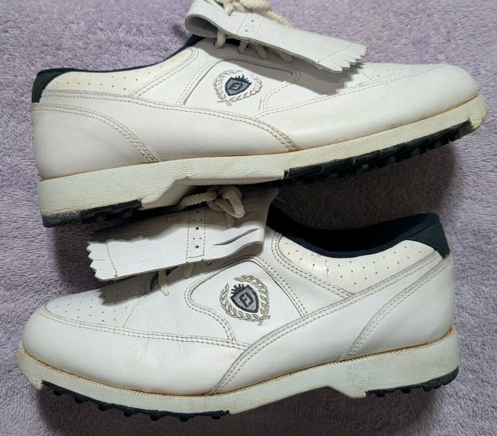 Vintage Footjoy Softjoys White Leather Wingtip Kiltie Golf Shoes Women's Size 8